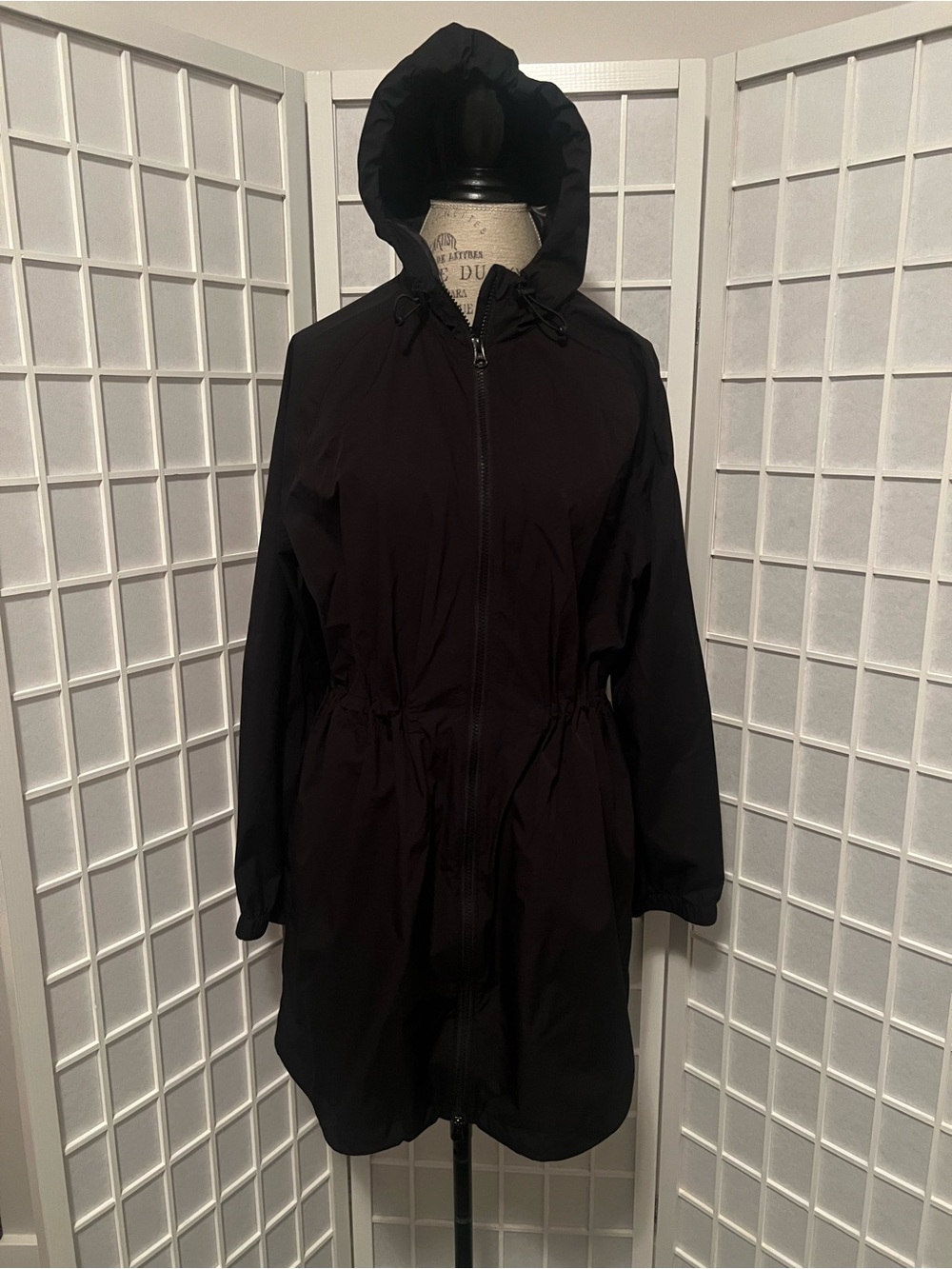 Women's Black Hooded Raincoat Jacket